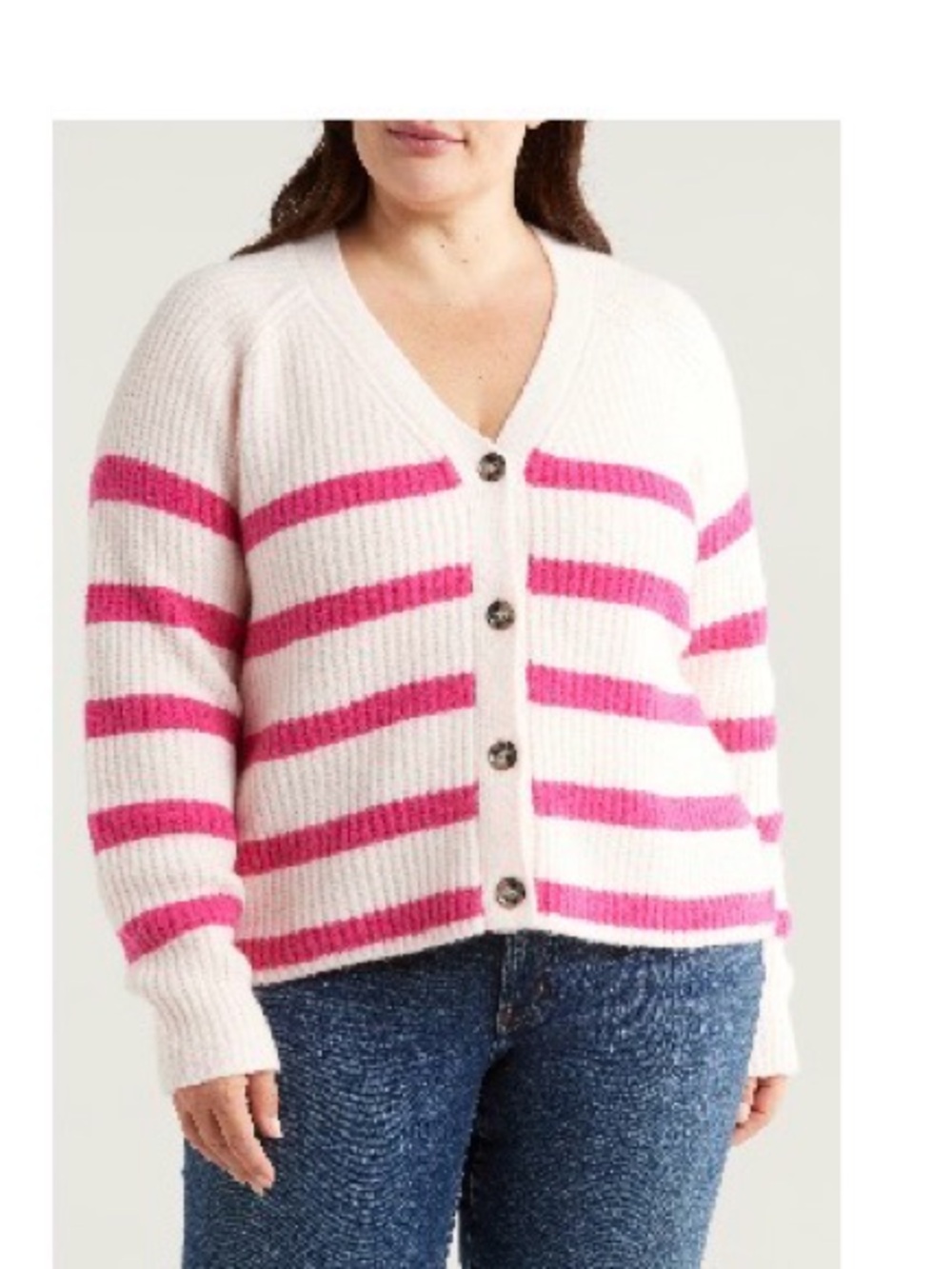 Caslon Nordstrom Weekend Stripe Cardigan Pink Size 3X